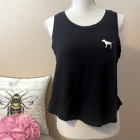 Pink Victoria’s Secret black mesh tank top medium - Picture 2 of 6